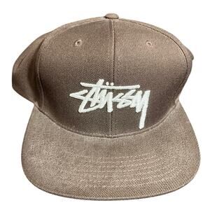 Stussy Mens Snapback Cap Brown Hat Streetwear Skate One Size Adjustable Spellout